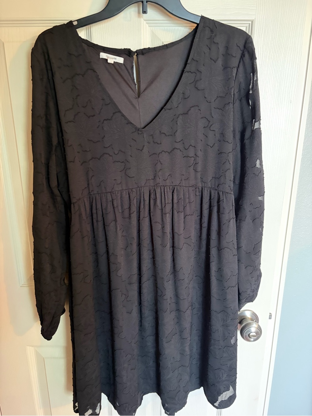 Maurices Black V-Neck Long Sleeve Textured Babydoll Dress